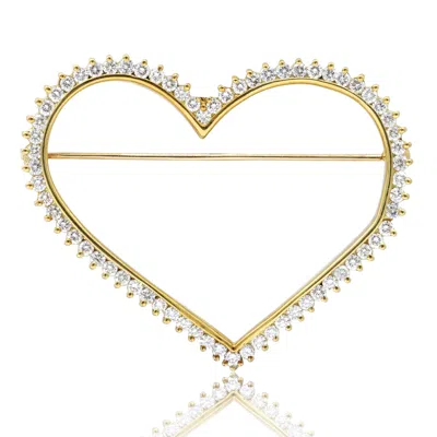 Diana M. 14k Yellow Gold Heart Shape Brooch Features 3.00cts Of Diamonds G-h/vs In Silver