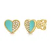 Diana M. 14k Yg 1.70gr Stud Earrings 32 Diamonds 0.11 2 Turquoise 3.00 In Blue
