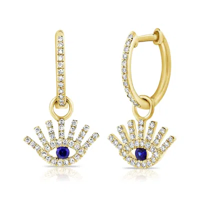 Diana M. 14k Yg 1.75gr Fashion Earrings 94 Diamonds 0.20c 2 Sapphires 0.06 In Blue