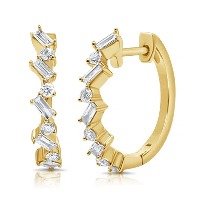 Diana M. 14k Yg 2.50gr Huggie Earrings 10 Baggett Diamonds 10 0.32 Round Diamonds 8 0.15 In Silver