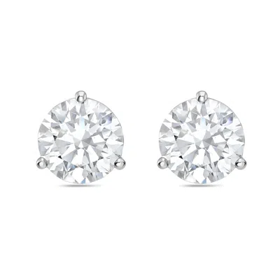 Diana M. 14kt 12ct Lab Grown 3 Prong Studs Round, Def Color, Vs Clarity, Excellent Cut In Metallic