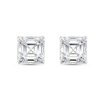 Diana M. 14kt 12ct Lab Grown 4 Prong Studs Asscher Cut, Def Color, Vs Clarity, Excellent Cut In Metallic
