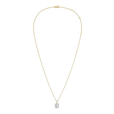 DIANA M. 14KT 12CTS LAB GROWN DIAMOND SOLITAIRE PENDANT, 4 PRONG, DIAMOND BAIL, CUSHION, DEF COLOR, VS CLARIT