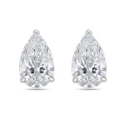 Diana M. 14kt 1ct Lab Grown 3 Prong Studs Pear Cut, Def Color, Vs Clarity, Excellent Cut In White