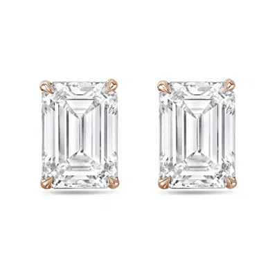 Diana M. 14kt 1ct Lab Grown 4 Prong Studs Emerald Cut, Def Color, Vs Clarity, Excellent Cut In Pink