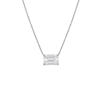 Diana M. 14kt 1ct Lab Grown East West, Diamond Solitaire Pendant, 4 Prong, Emerald Cut, Def Color, Vs Clarity In White