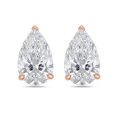 Diana M. 14kt 2ct Lab Grown 3 Prong Studs Pear Cut, Def Color, Vs Clarity, Excellent Cut In Pink