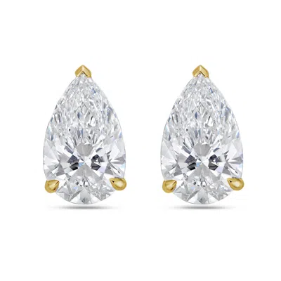 Diana M. 14kt 2ct Lab Grown 3 Prong Studs Pear Cut, Def Color, Vs Clarity, Excellent Cut In Yellow