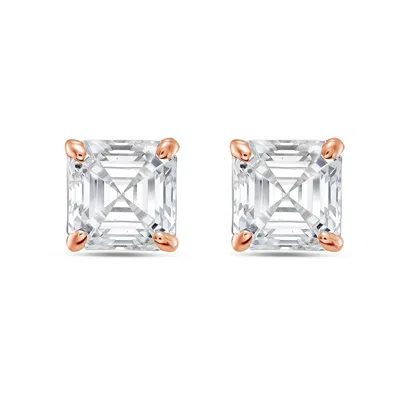 DIANA M. 14KT 2CT LAB GROWN 4 PRONG STUDS ASSCHER CUT, DEF COLOR, VS CLARITY, EXCELLENT CUT