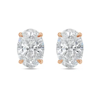 Diana M. 14kt 2ct Lab Grown 4 Prong Studs Oval Cut, Def Color, Vs Clarity, Excellent Cut In Pink