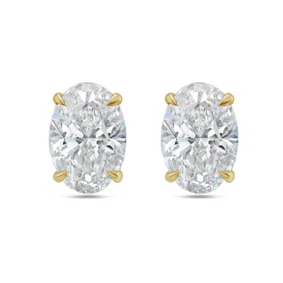 Diana M. 14kt 2ct Lab Grown 4 Prong Studs Oval Cut, Def Color, Vs Clarity, Excellent Cut In Yellow
