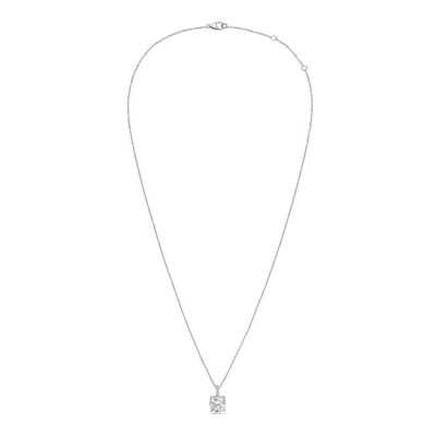 Diana M. 14kt 3cts Lab Grown Diamond Solitaire Pendant, 4 Prong, Diamond Bail, Cushion, Def Color, Vs Clarity In Metallic