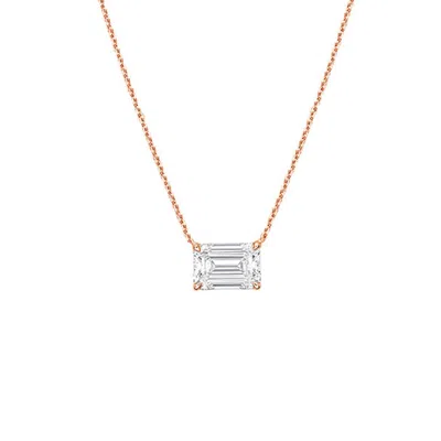 Diana M. 14kt 2cts Lab Grown East West, Diamond Solitaire Pendant, 4 Prong, Emerald Cut, Def Color, Vs Clarit In Pink
