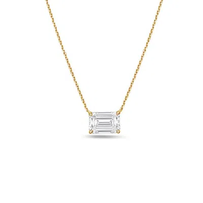 DIANA M. 14KT 2CTS LAB GROWN EAST WEST, DIAMOND SOLITAIRE PENDANT, 4 PRONG, EMERALD CUT, DEF COLOR, VS CLARIT