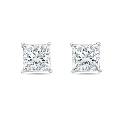 Diana M. 14kt 3ct Lab Grown 4 Prong Studs Princess Cut, Def Color, Vs Clarity, Excellent Cut In White