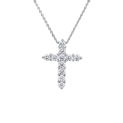 Diana M. 14kt 3cts Gold Lab Grown Diamond Cross, 11 Stones, Round Diamonds, Def Color, Vs Clarity, Excellent In White