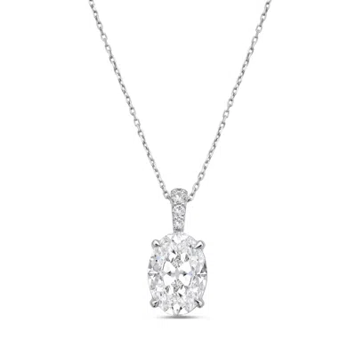Diana M. 14kt 3cts Lab Grown Diamond Solitaire Pendant, 4 Prong, Diamond Bail, Oval, Def Color, Vs Clarity, E In Metallic