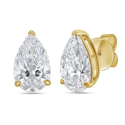 Diana M. 14kt 4ct Lab Grown 3 Prong Studs Pear Cut, Def Color, Vs Clarity, Excellent Cut In Gold