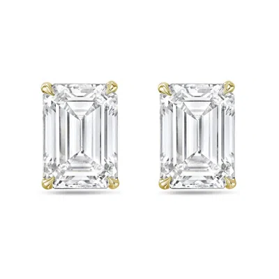 Diana M. 14kt 4ct Lab Grown 4 Prong Studs Emerald Cut, Def Color, Vs Clarity, Excellent Cut In Yellow