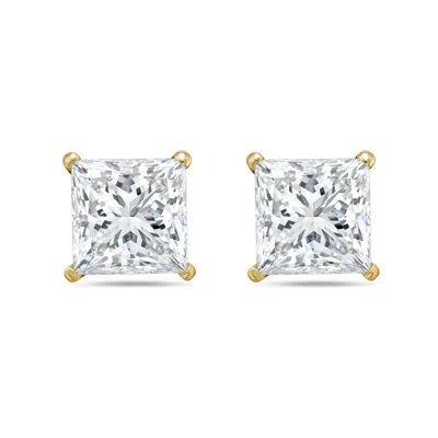 Diana M. 14kt 4ct Lab Grown 4 Prong Studs Princess Cut, Def Color, Vs Clarity, Excellent Cut In Yellow