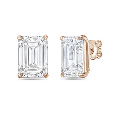 DIANA M. 14KT 5CT LAB GROWN 4 PRONG STUDS EMERALD CUT, DEF COLOR, VS CLARITY, EXCELLENT CUT