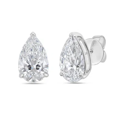 Diana M. 14kt 6ct Lab Grown 3 Prong Studs Pear Cut, Def Color, Vs Clarity, Excellent Cut In White
