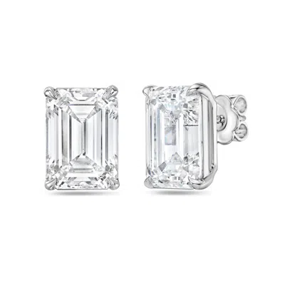 Diana M. 14kt 6ct Lab Grown 4 Prong Studs Emerald Cut, Def Color, Vs Clarity, Excellent Cut In White