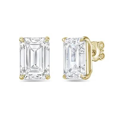 Diana M. 14kt 6ct Lab Grown 4 Prong Studs Emerald Cut, Def Color, Vs Clarity, Excellent Cut In White