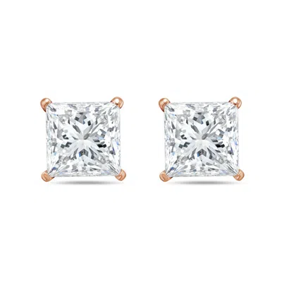 Diana M. 14kt 6ct Lab Grown 4 Prong Studs Princess Cut, Def Color, Vs Clarity, Excellent Cut In Pink
