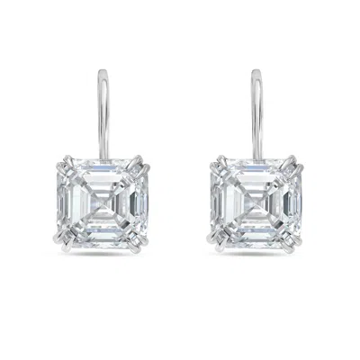Diana M. 14kt 8cts Lab Grown Asscher Diamond Drop Earring, 4 Prong Setting, Def Color, Vs Clarity, Excellent  In Metallic