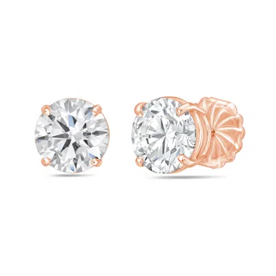 Diana M. 14kt Rose Gold Round Lab Grown Stud Earrings Weighing 4.00 Cts Tw In A Four Prong Setting In Yellow