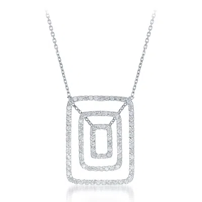 Diana M. 14kt White Gold 3 Row Rectangular Diamond Pendant Featuring 2.00 Cts Of Round Diamonds In Silver
