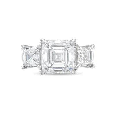 Diana M. 14kt White Gold Lab Grown Diamond Asscher Cut Engagement Ring 3 Stone Weighing 7.09 Cts