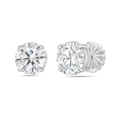 Diana M. 14kt White Gold Round Lab Grown Stud Earrings Weighing 7.00 Cts Tw In A Four Prong Setting In Metallic