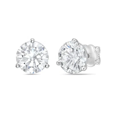 Diana M. 14kt White Gold Round Lab Grown Stud Earrings Weighing 8.00 Cts Tw In A Three Prong Setting In Metallic