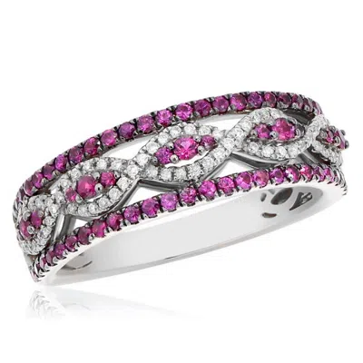 Diana M. 14kt White Gold Ruby Ring Features 0.56ct Of Rubies And 0.15ct Of Diamonds In Pink