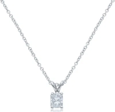 Diana M. 14kt White Gold Solitaire Pendant Containing 0.70 Ct Radiant Cut Clarity Enhanced Diamond In Silver
