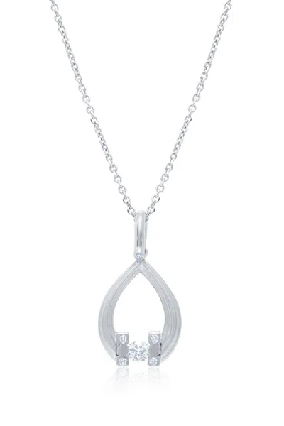 Diana M. 14kt White Gold Teardrop Pendant Featuring 0.63 Ct Center And 0.10 Cts On The Side In Silver