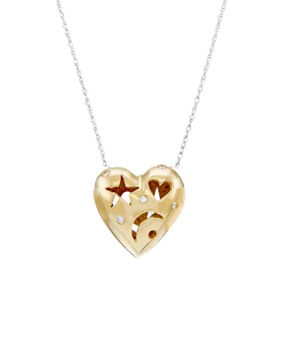 Diana M. 14kt Yellow Gold Heart Shaped Pendant With Star, Moon, And Heart Featuring 0.05 Cts Of Round Diamond