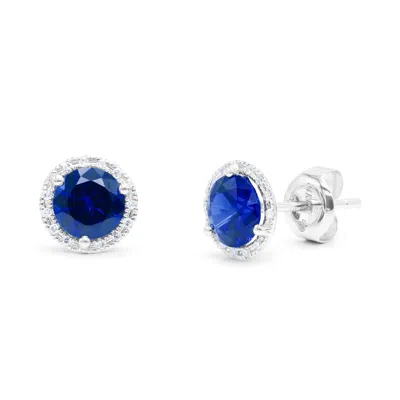 Diana M. 14kt Yellow Gold Sapphire Halo Cluster Flower Earring Featuring 1.30 Cts Of Sapphires And 0.22 Cts O In Blue