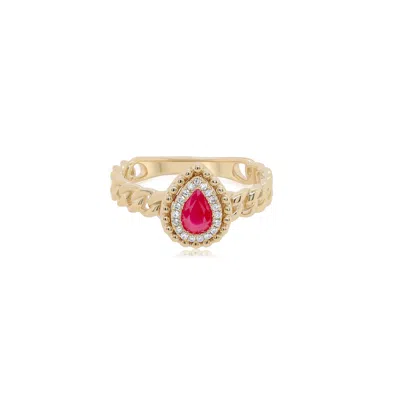 Diana M. 14kt Yg Ring D 0.06ct Rb 0.40ct / 3.22 Gr / 20 St In Red