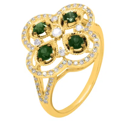 Diana M. 14kt Yg Ring With 0.40ct Diamonds And 0.34ct Em / 2.7gm / 81 Stone In Green