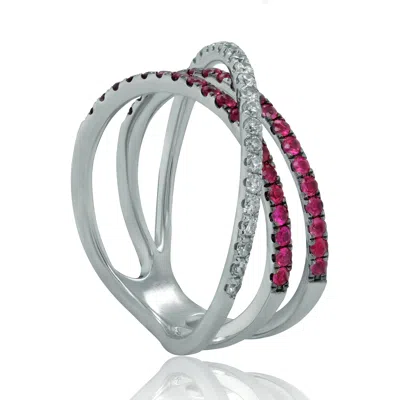 Diana M. 14kt/w Ring Diamond 0.30 Rubby 0.55cts 3.7gm 61 Stone In White