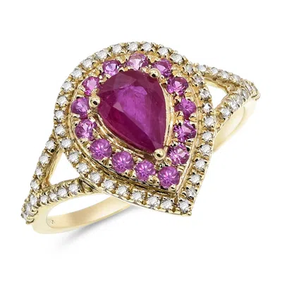 Diana M. 14kty Gold Ring Scd 0.27 Rb 0.74 Ps 0.35 2.18gm 69st In Purple