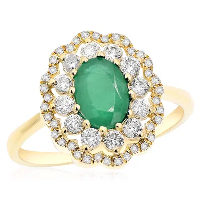 Diana M. 14ky Ring With 0.49ct Diamonds And 0.64ct Em / 2.30 Gr / 51 St In Green