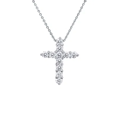 DIANA M. 18 KT WHITE GOLD, 0.75" DIAMOND CROSS PENDANT ADORNED WITH 0.70 CTS TW OF ROUND DIAMONDS