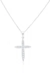Diana M. 18 Kt White Gold, 1.5" Diamond Rounded Off Cross Pendant Adorned With 0.60 Cts Tw Of Round Diamonds In Silver
