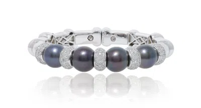 Diana M. 18 Kt White Gold Diamond And Pearl Cuff In Black