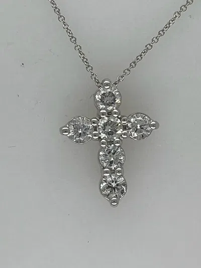 Diana M. 18 Kt White Gold Diamond Cross Pendant Adorned With 1.50 Cts Tw Of Diamonds In Silver
