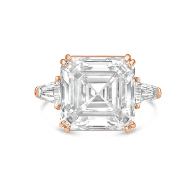 Diana M. 18kt Rose Gold Lab Grown Asscher Cut And Baguette Engagement Ring Featuring 12 Ct Center And 1.00 Ct In Pink